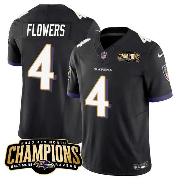 Men & Women & Youth Baltimore Ravens #4 Zay Flowers Black 2023 F.U.S.E. AFC North Champions Vapor Limited Jersey